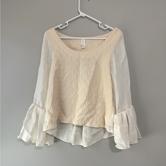 Anthropologie Amadi Blouse milkmaid peasant style Cream Long Sleeve Textured - Picture 1 of 5